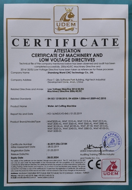Китай SHANDONG WAMI CNC TECHNOLOGY CO.LTD Сертификаты